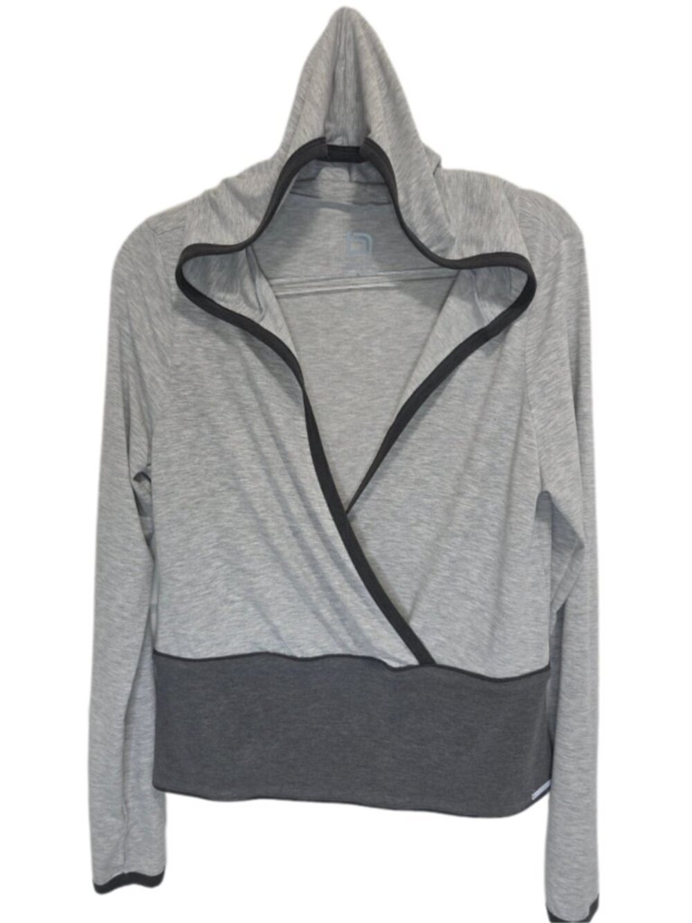 1446 Blanc Noir Cross Over Open Front Waisted Hooded Pullover Sz.L Womens